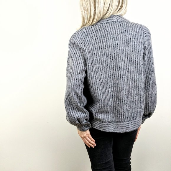 SOLD VTG 80s Gray Wool Knit Shawl Collar Jacket - Picture 4 of 10